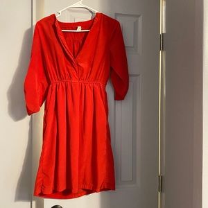 Vibrant Orange-Red 3/4 Sleeve Dress